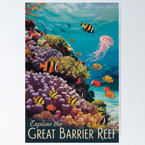 Artikel-Vorschau von Great Barrier Riff Queensland Reisekunst Vintage, designt und verkauft von KrisSidDesigns.