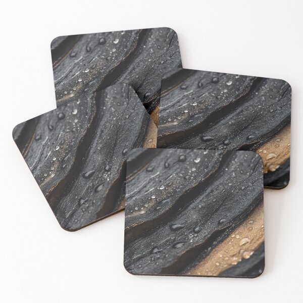 Item preview, Close-up of textured black wood with droplets after rain in a natural setting highlighting organic shapes and rich material depth designed and sold by anytka.