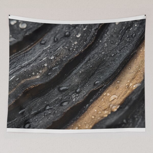 Item preview, Close-up of textured black wood with droplets after rain in a natural setting highlighting organic shapes and rich material depth designed and sold by anytka.