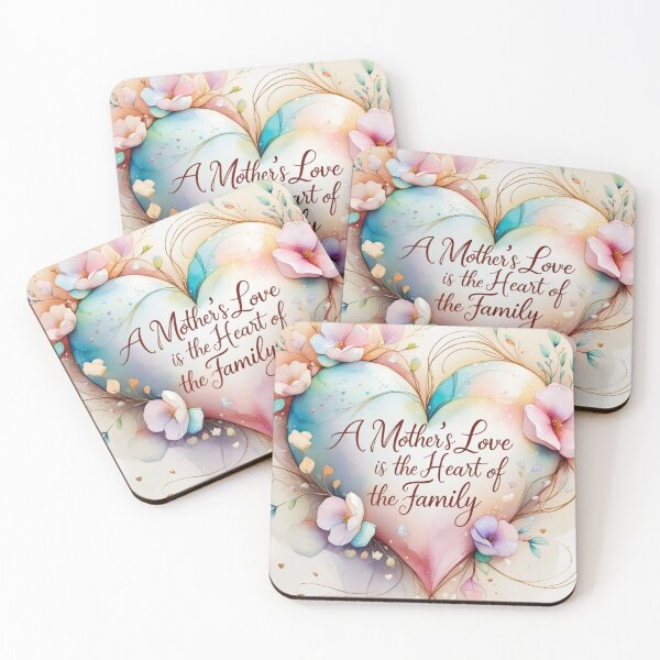 Item preview, A breathtakingly beautiful, highly detailed, ultra-high-resolution illustration of "A Mother's Love is the Heart of the Family" featuring delicate, dreamy watercolor hearts in soft pastel  designed and sold by Millzsplace.