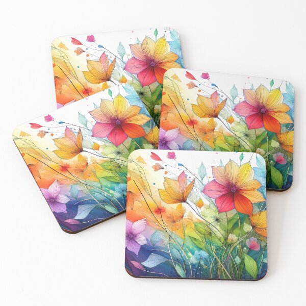 Item preview, BRIGHT Pastel boho floral,  vibrant wildflower garden,  watercolor rainbow coloured botanicals  designed and sold by navitalidesign.