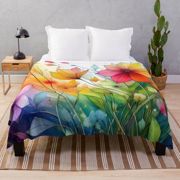 Item preview, BRIGHT Pastel boho floral, vibrant wildflower garden, watercolor rainbow coloured botanicals designed and sold by navitalidesign.