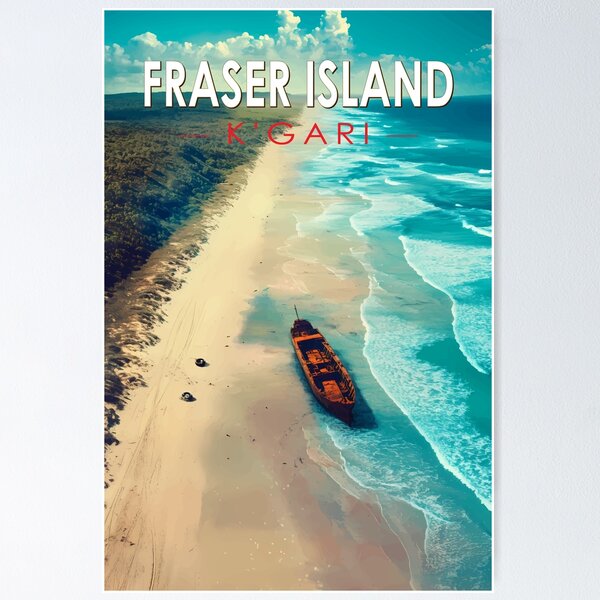 Aperçu de l'œuvre Île Fraser K'gari Australie Voyage Art Vintage créée et vendue par KrisSidDesigns.