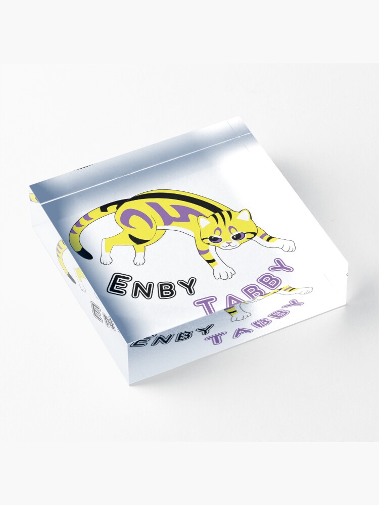 Thumbnail 3 of 5, Acrylic Block, Enby Tabby (marble pattern) designed and sold by WolfberryStudio.