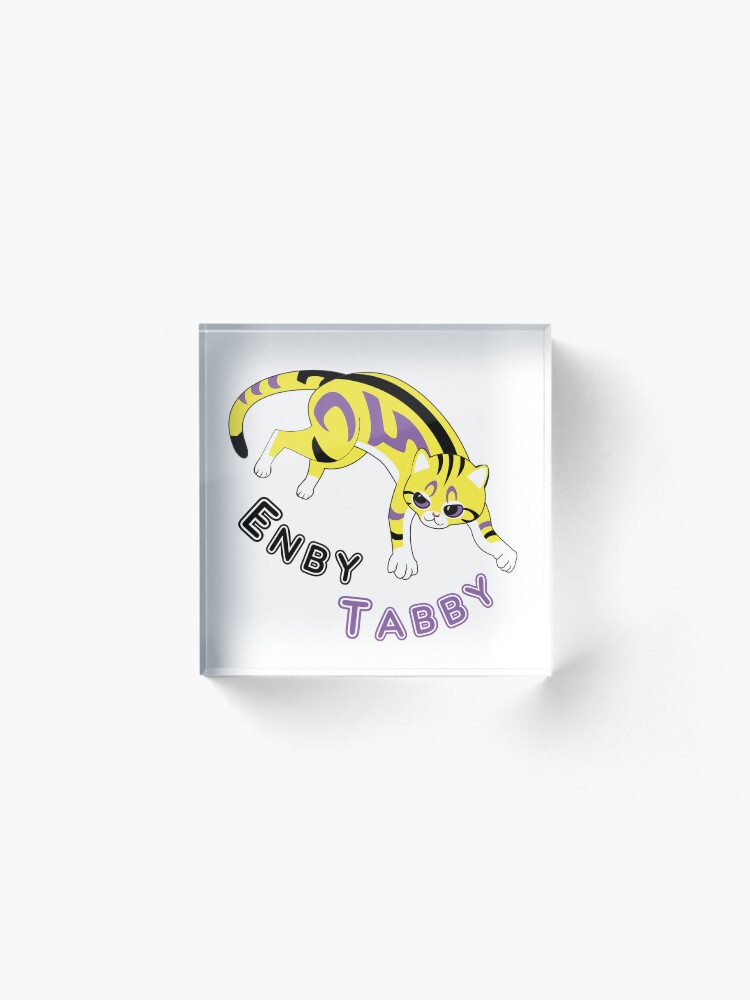 Thumbnail 2 of 5, Acrylic Block, Enby Tabby (marble pattern) designed and sold by WolfberryStudio.