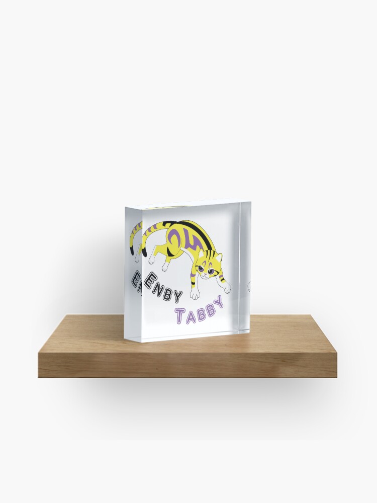 Thumbnail 1 of 5, Acrylic Block, Enby Tabby (marble pattern) designed and sold by WolfberryStudio.