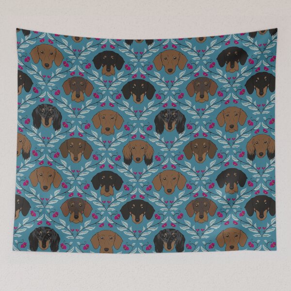 Item preview, Dachshunds in Teal designed and sold by Spinyflowerart.