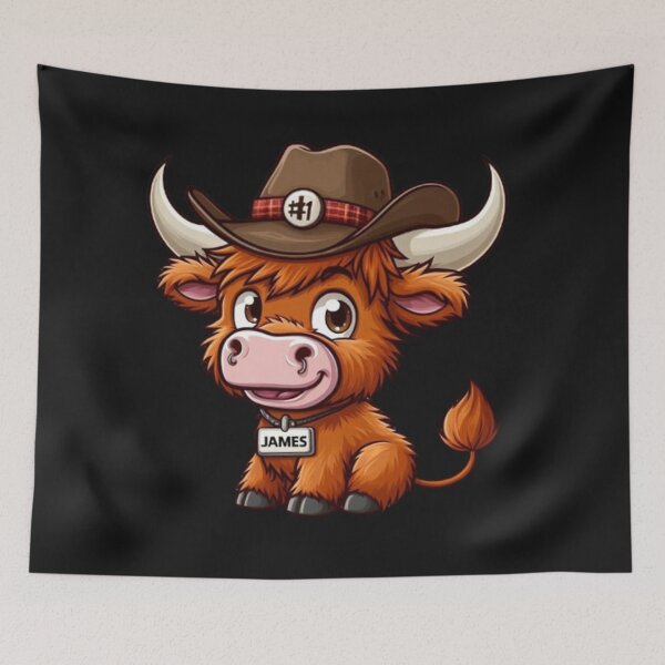 Item preview, Cartoon highland cow with cowboy hat, "James #1 designed and sold by hardingcarl2.