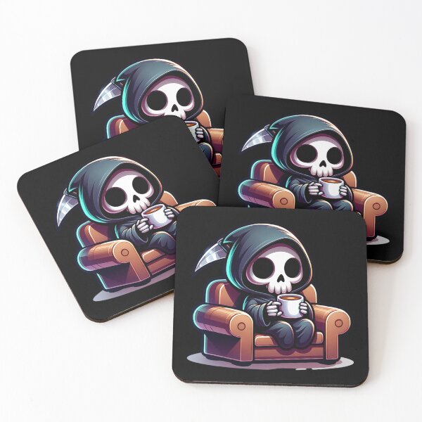 Item preview, Kawaii Grim Reaper Relaxing and Drinking Coffee designed and sold by 2ndSketch.