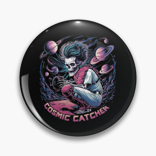 Item preview, Cosmic Skeleton Catcher in Space – Unique Futuristic Baseball Art designed and sold by love3617.