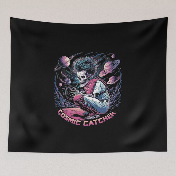 Item preview, Cosmic Skeleton Catcher in Space – Unique Futuristic Baseball Art designed and sold by love3617.