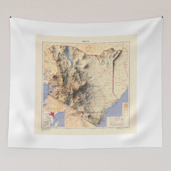 Item preview, 1957 Kenya Shaded Relief Map 3D digitally rendered designed and sold by ThinkAboutMaps.
