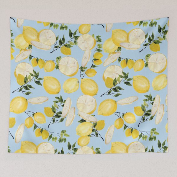 Item preview, Lemonlife - a fresh summery pattern of lemons on light blue background  designed and sold by RPrince1.