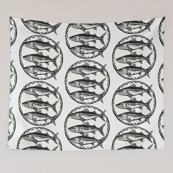Item preview, Sardine Society Sophistication Circle Simple woodcut print designed and sold by Vicki Noble Art.