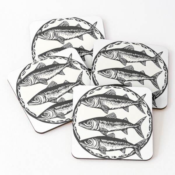 Item preview, Sardine Society Sophistication Circle Simple woodcut print designed and sold by Vicki Noble Art.
