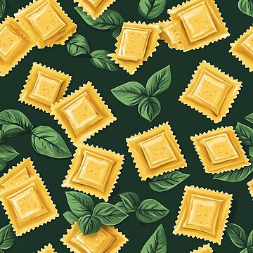 Artwork thumbnail, Golden Ravioli with Basil on Deep Green by AstroWolf Studio