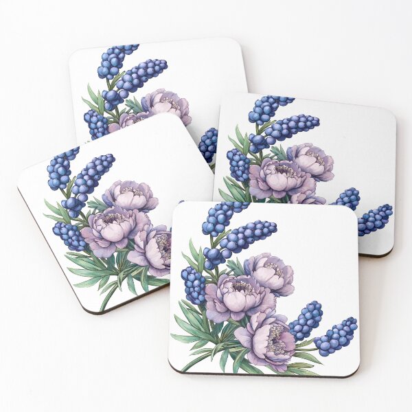 Item preview, Purple peony and blue flowers designed and sold by Virginiia89.