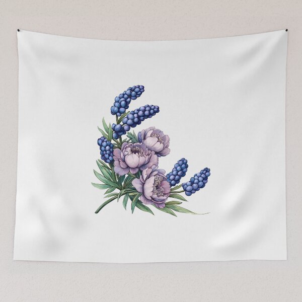 Item preview, Purple peony and blue flowers designed and sold by Virginiia89.