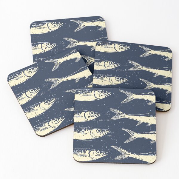 Item preview, Sardine Woodcut on Weathered Blue Background designed and sold by Vicki Noble Art.