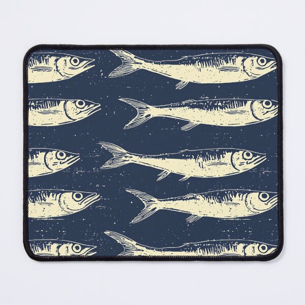 Item preview, Sardine Woodcut on Weathered Blue Background designed and sold by Vicki Noble Art.