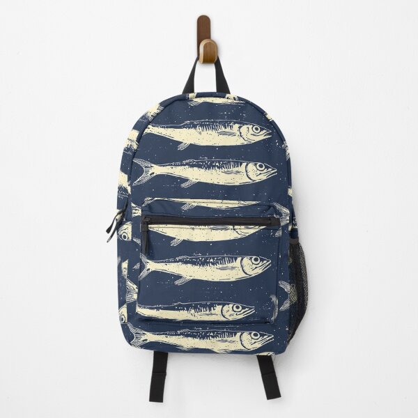 Item preview, Sardine Woodcut on Weathered Blue Background designed and sold by Vicki Noble Art.