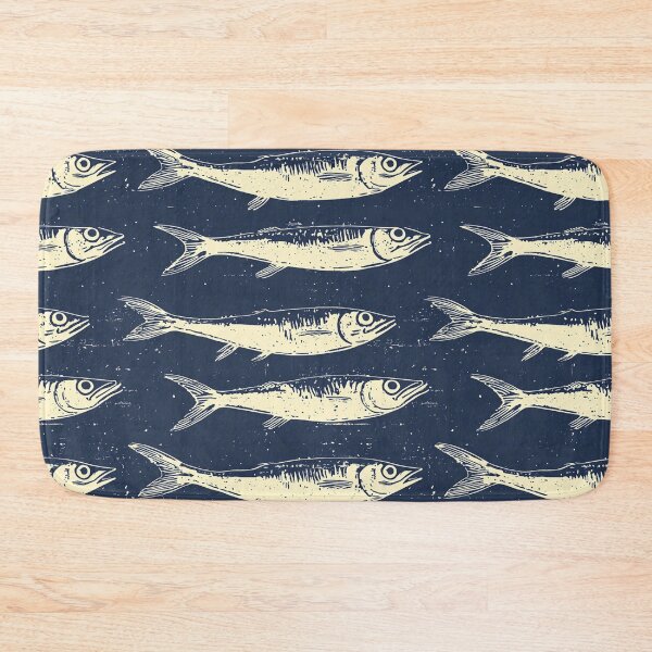 Item preview, Sardine Woodcut on Weathered Blue Background designed and sold by Vicki Noble Art.