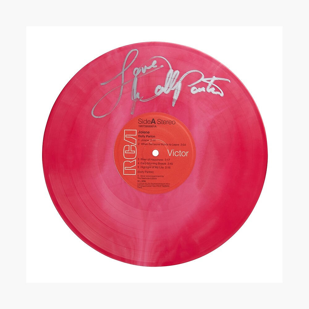 Dolly Parton Jolene Album Pink Autographed Vinyl Record Artwork Poster