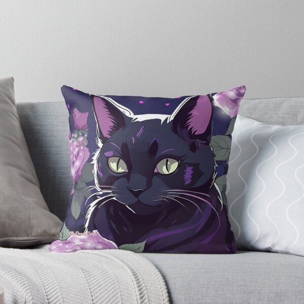 Item preview, Ethereal Black Cat with Glowing Purple Roses – Enchanting Feline Art designed and sold by My Dream Nook.