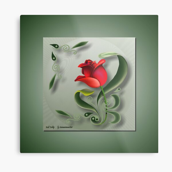 D1G1TAL-M00DZ ~ FOLKART ~ Red Tulip Custom Design by tasmanianartist Metal Print