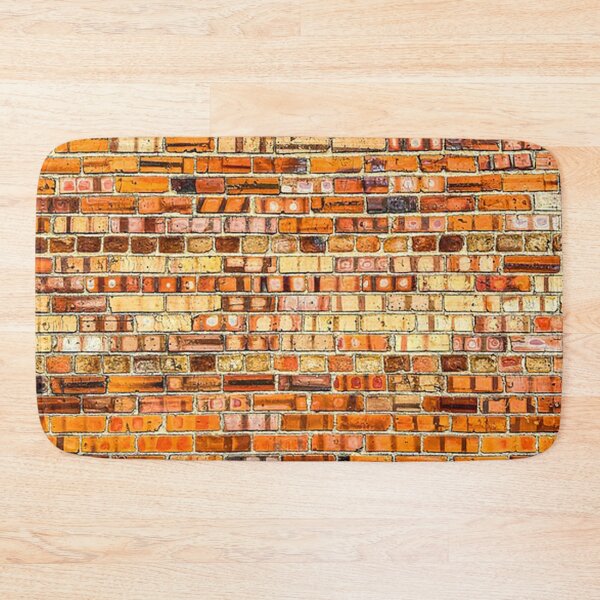 Item preview, Brick wall of orange, yellow and dark brown mixed bricks. designed and sold by claireseyeview.