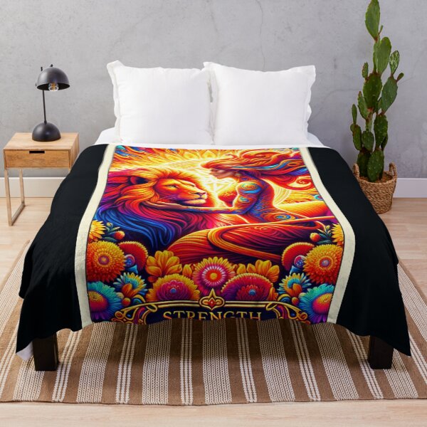 Item preview, Strength Tarot Card Tapestry Vibrant Wall Art Inspired by Tarot Bold Mythological Decor for Home Meditation and Spiritual Spaces designed and sold by AnalajiaDesigns.