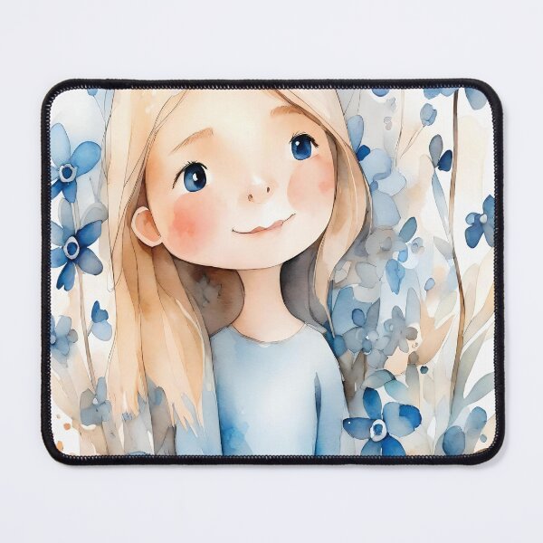 Item preview, Cute blond girl wiith blue flowers designed and sold by DWeyers.
