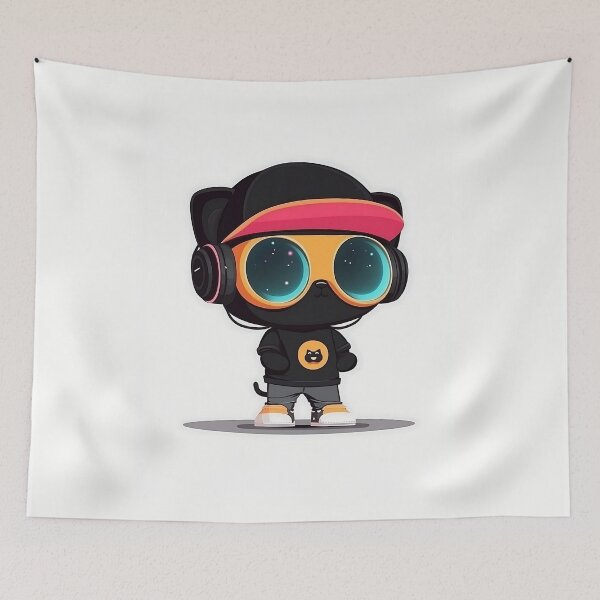 Item preview, Hip Hop Cat Cartoon Character Vector Illustration designed and sold by GoldenTealArts.