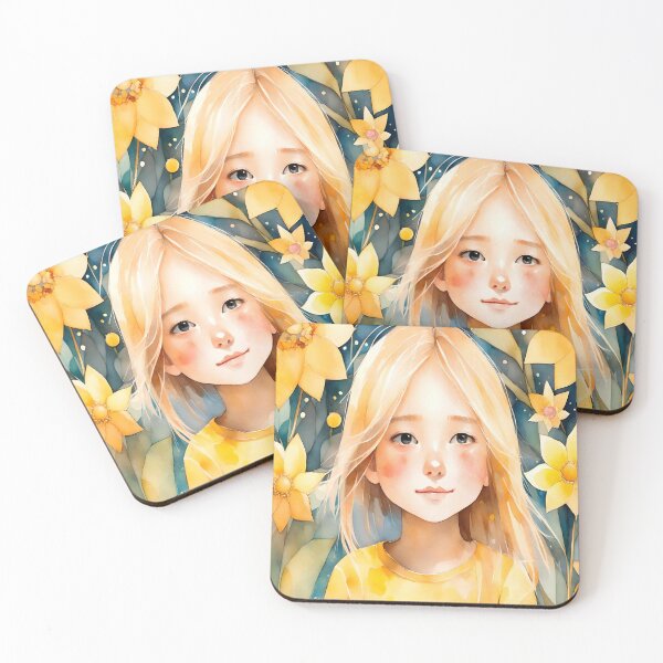 Item preview, Cute blond girl wiith yellow flowers designed and sold by DWeyers.