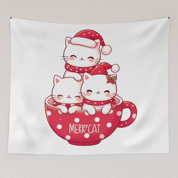 Item preview, A0640 Festive Merry Cat Stack - Cheerful Holiday Décor, Adorable Cat Figurines, Perfect Gift for Christmas, Unique Seasonal Keepsake designed and sold by angieart68.