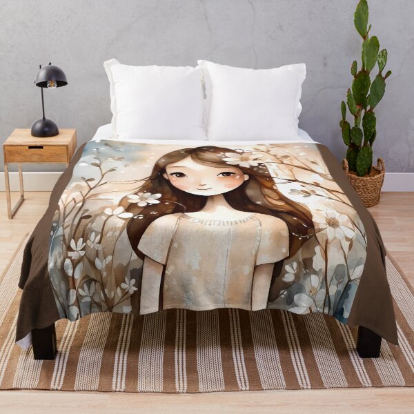 Item preview, Cute brown haired girl with white flowers designed and sold by DWeyers.