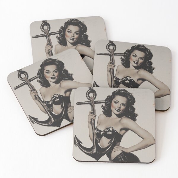 Item preview, Nautical Nadia Anchor woman Pretty Pinup Colorized Surreal Sepia Seafarer designed and sold by Vicki Noble Art.
