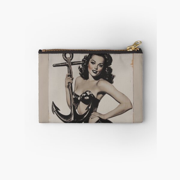 Item preview, Nautical Nadia Anchor woman Pretty Pinup Colorized Surreal Sepia Seafarer designed and sold by Vicki Noble Art.