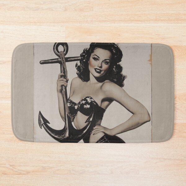 Item preview, Nautical Nadia Anchor woman Pretty Pinup Colorized Surreal Sepia Seafarer designed and sold by Vicki Noble Art.