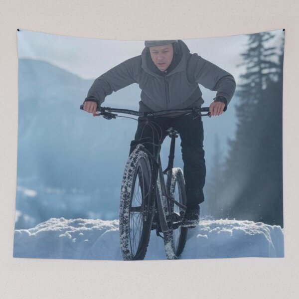 Item preview, MTB Racer Conquering Jumps in Thick Snow designed and sold by GrizzlyCollective.