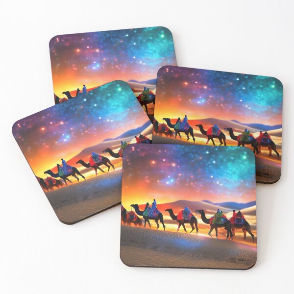 Item preview, Arabian camels silhouettes caravan through dessert sand dunes by Craitza designed and sold by House of Sadu by Craitza.