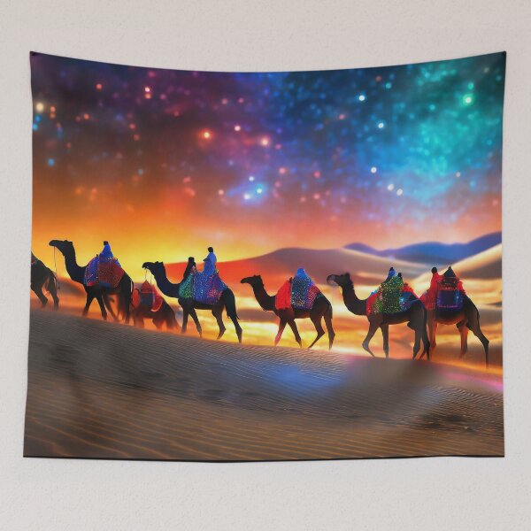 Item preview, Arabian camels silhouettes caravan through dessert sand dunes by Craitza designed and sold by House of Sadu by Craitza.