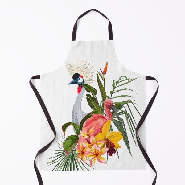 Item preview, Tropical bouquet with exotic tropical rainforest Scarlet Ibis, Crane bird and green leaves, palms and flowers. designed and sold by MatyKotiv.