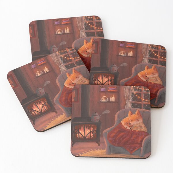 Item preview, A couple of cute foxes sitting in front of the fireplace designed and sold by volhakaliaha.