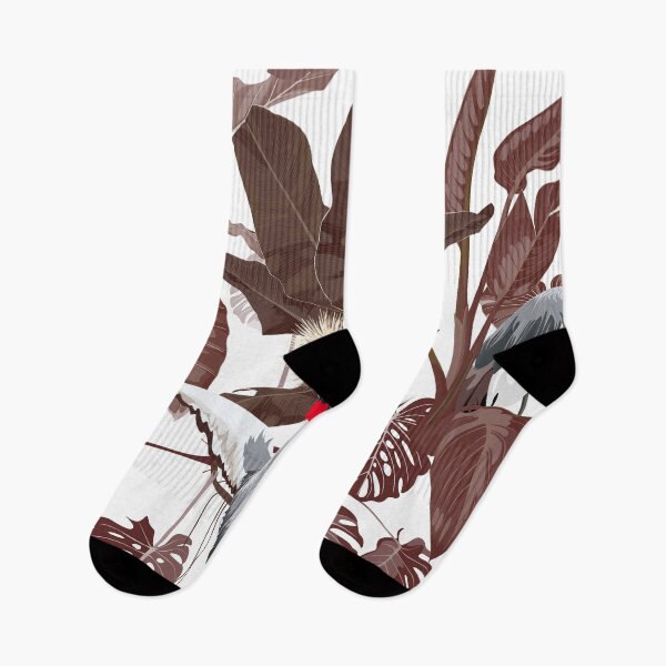 Item preview, Japanese crane bird, Ibis and exotic  palm leaves, white background.  designed and sold by MatyKotiv.