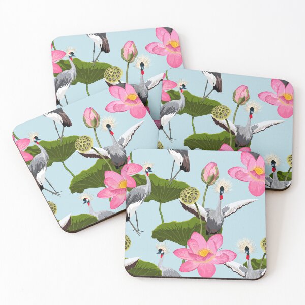Item preview, Japanese crane bird and lotus flowers with leaves. designed and sold by MatyKotiv.