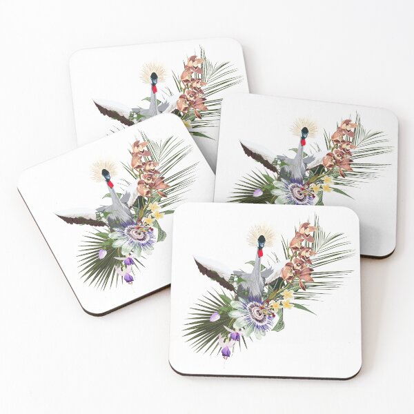 Item preview, Tropical bouquet with exotic Crane bird and green leaves, palms and flowers. designed and sold by MatyKotiv.