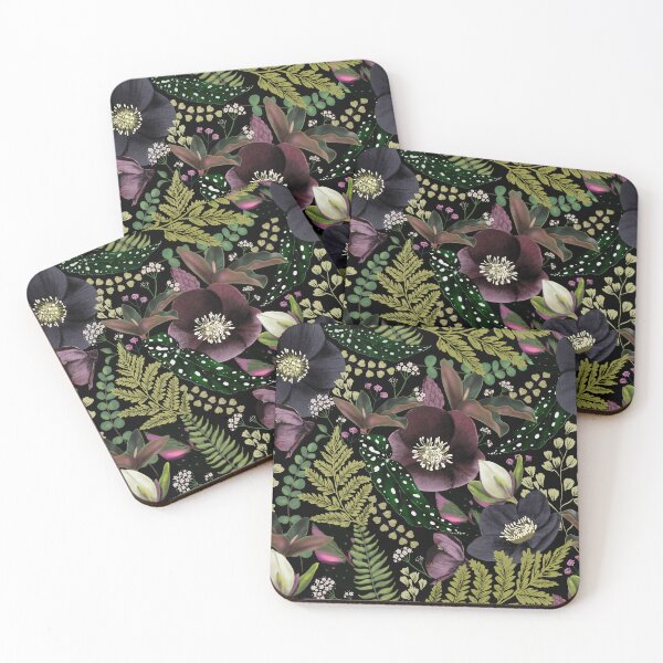 Item preview, Dark Mystical Garden of Black Flowers and Ferns designed and sold by Anis Illustration.