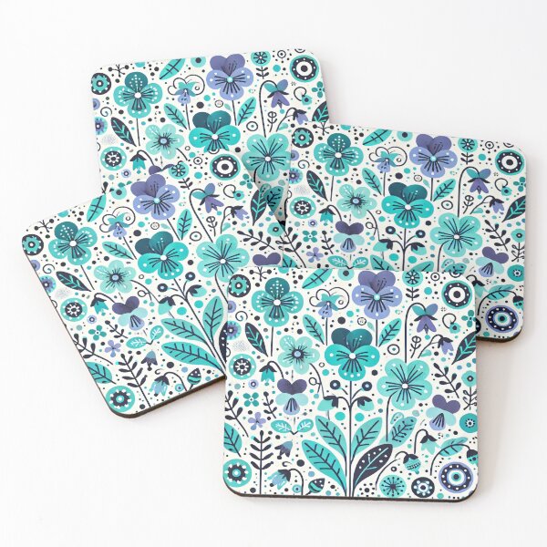 Item preview, Scandinavian Folk Art - Vibrant Turquoise Viola flowers by heidiannemorris designed and sold by FOLK ART FUSION by heidiannemorris.
