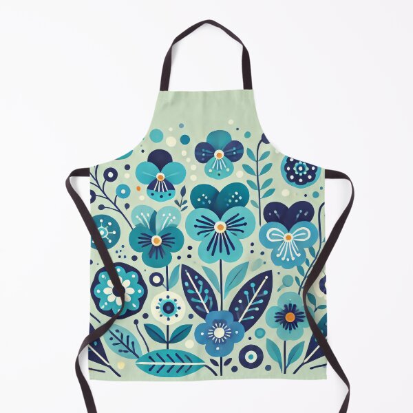 Item preview, Scandinavian Folk Art - Vibrant Blue Turquoise Viola flowers by heidiannemorris designed and sold by FOLK ART FUSION by heidiannemorris.